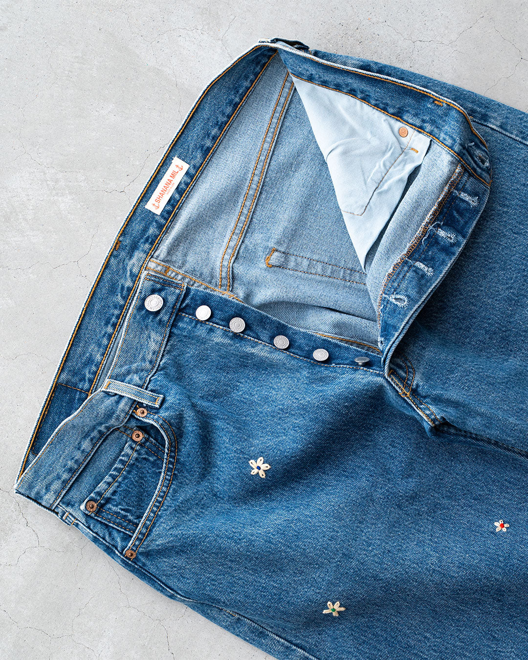 【SHANANA MIL】Used 501 Denim『Hand Embroidery Daisy』⑧