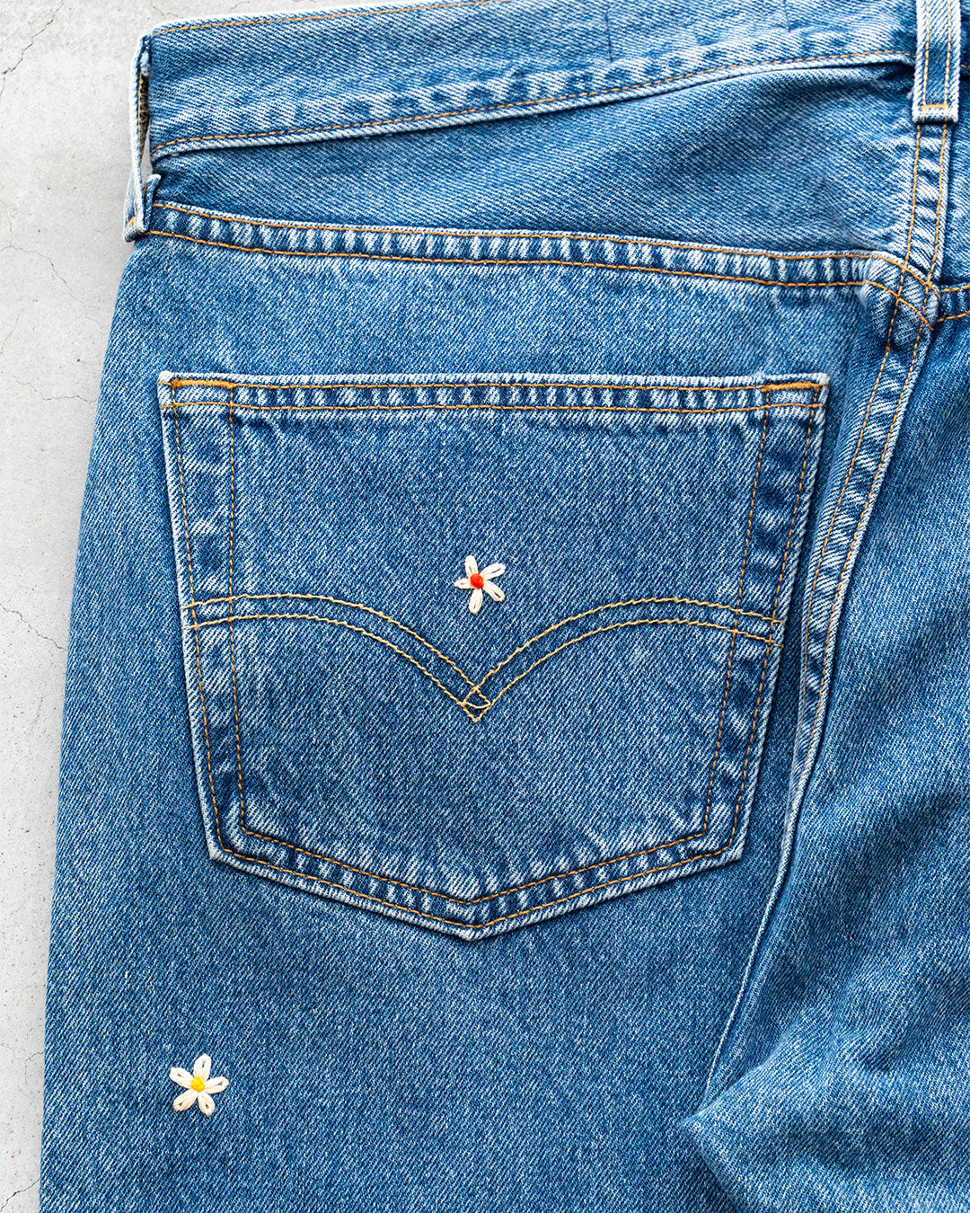 【SHANANA MIL】Used 501 Denim『Hand Embroidery Daisy』⑧