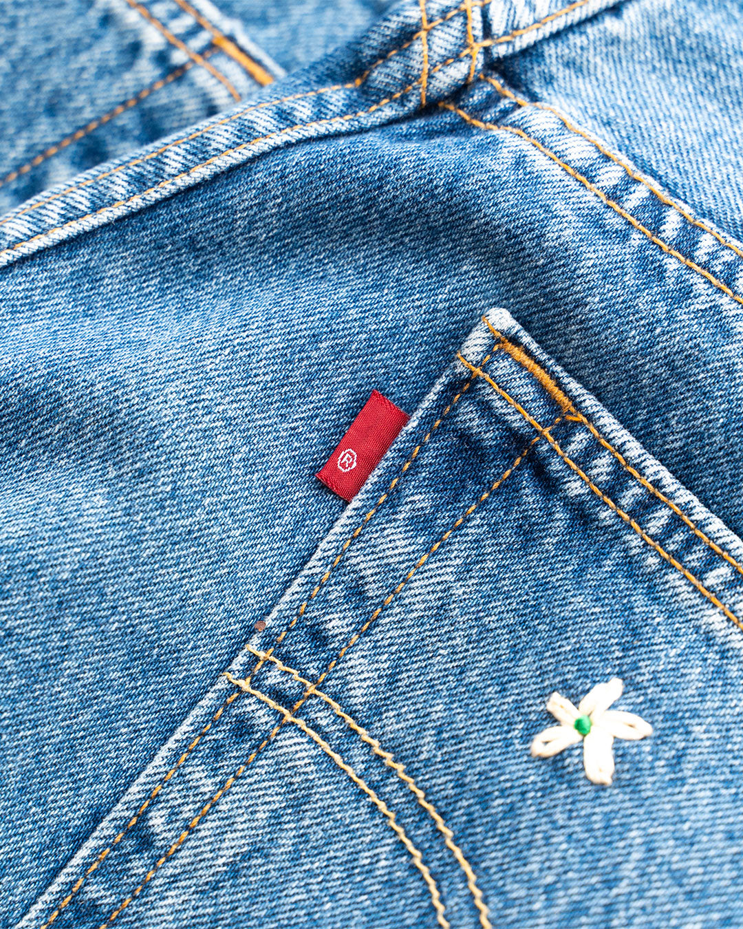 【SHANANA MIL】Used 501 Denim『Hand Embroidery Daisy』⑧