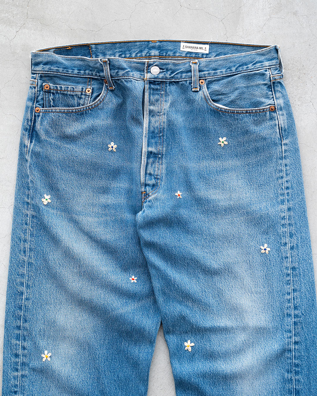 【SHANANA MIL】Used 501 Denim『Hand Embroidery Daisy』⑨