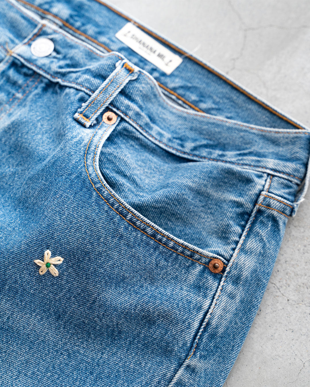 【SHANANA MIL】Used 501 Denim『Hand Embroidery Daisy』⑨