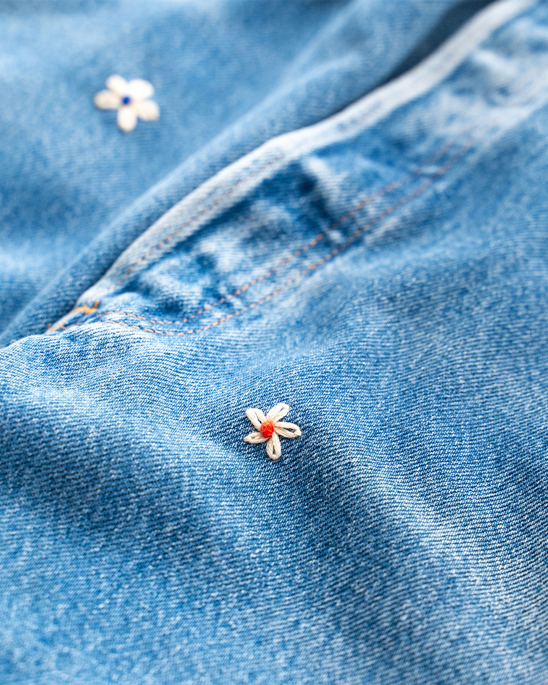 【SHANANA MIL】Used 501 Denim『Hand Embroidery Daisy』⑨