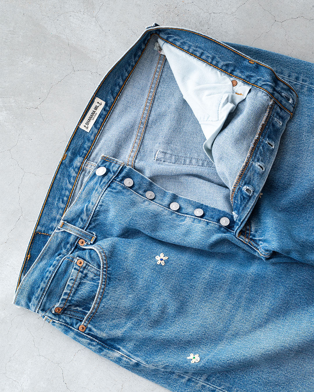 【SHANANA MIL】Used 501 Denim『Hand Embroidery Daisy』⑨