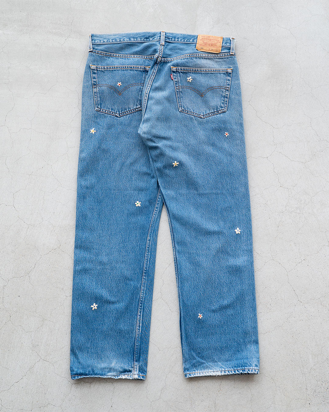【SHANANA MIL】Used 501 Denim『Hand Embroidery Daisy』⑨
