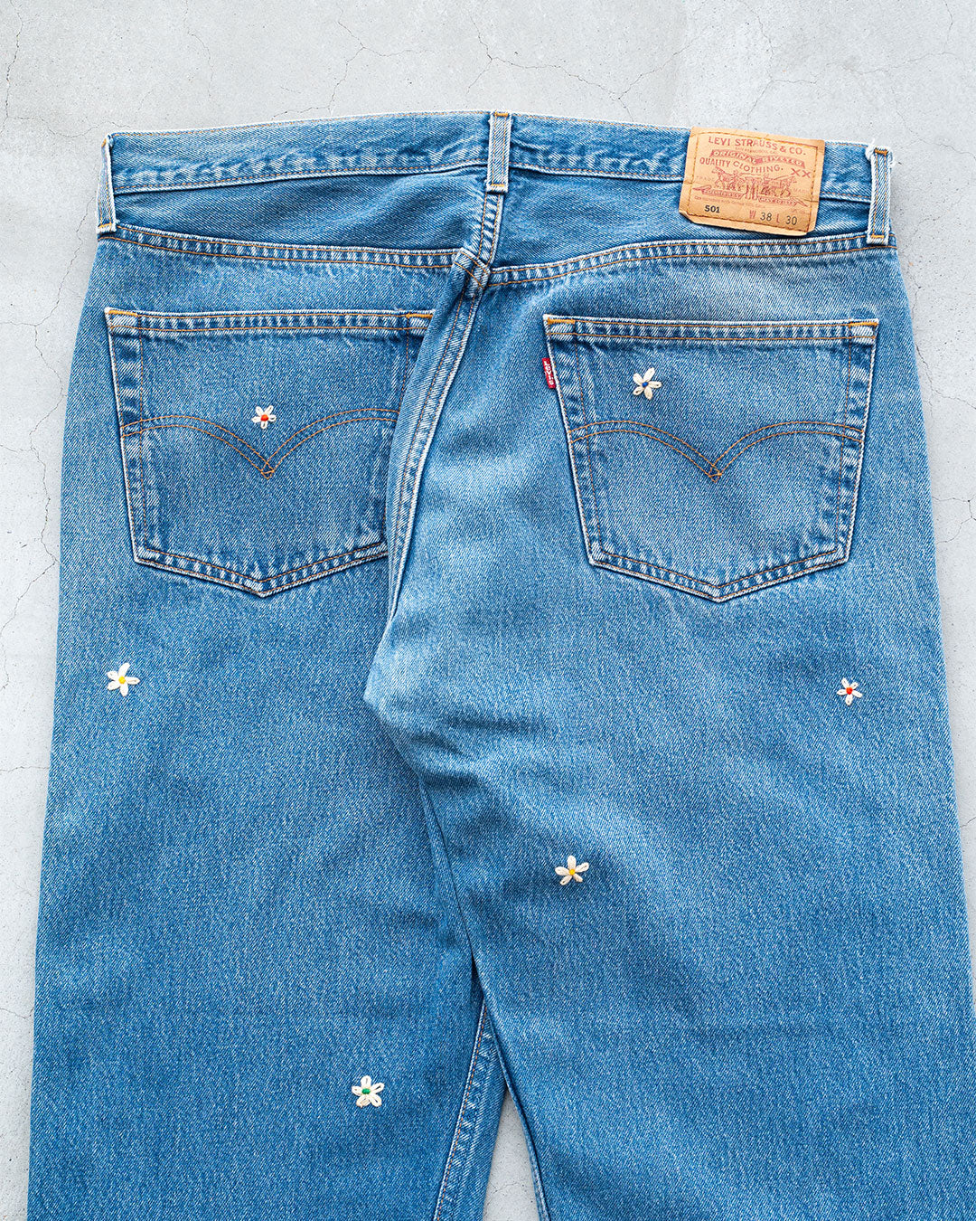 【SHANANA MIL】Used 501 Denim『Hand Embroidery Daisy』⑨