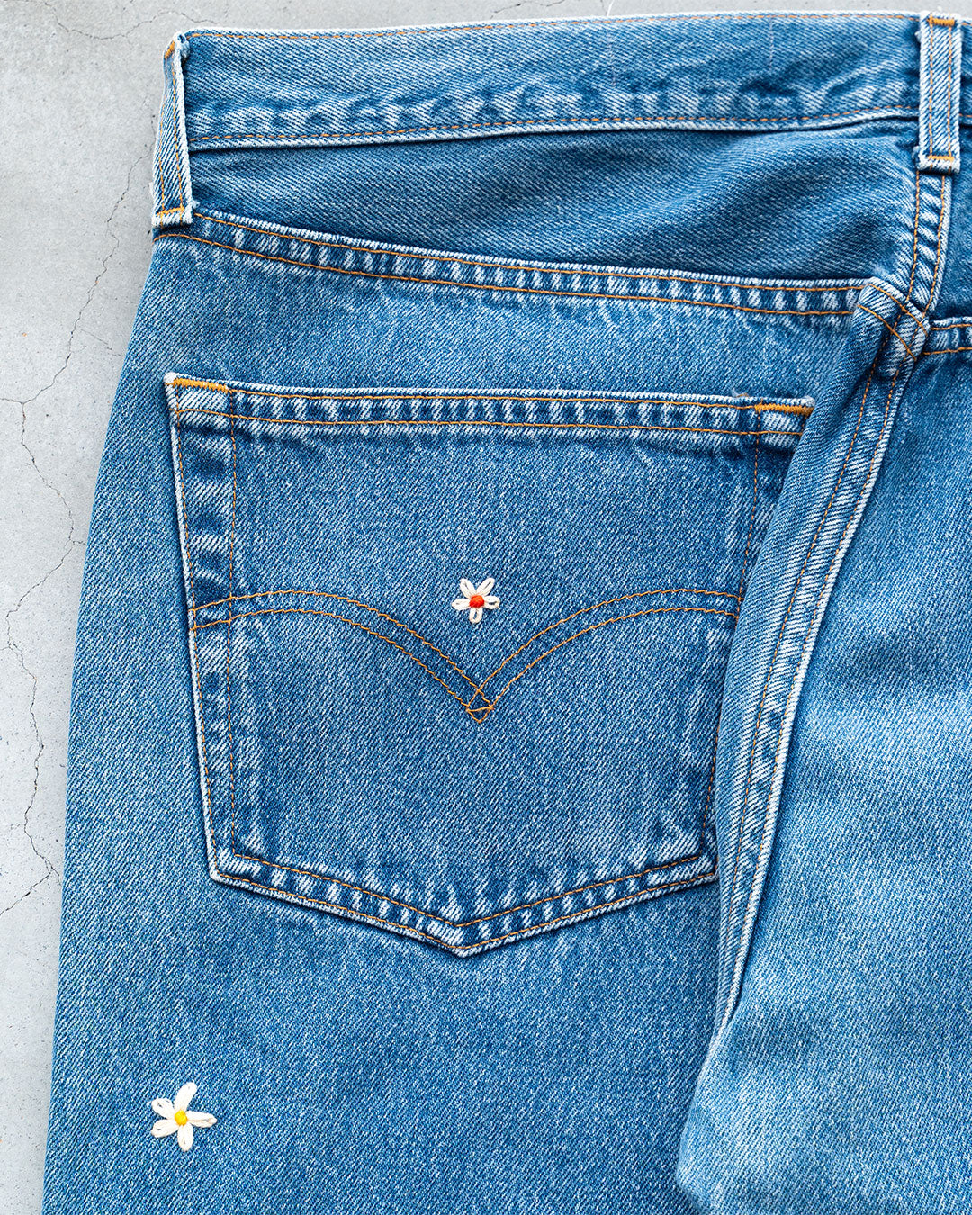 【SHANANA MIL】Used 501 Denim『Hand Embroidery Daisy』⑨