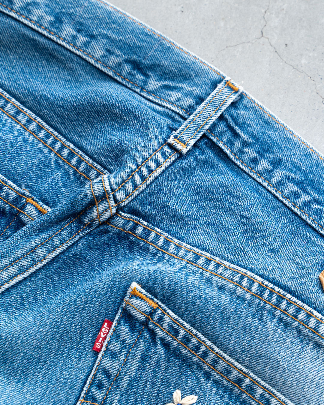 【SHANANA MIL】Used 501 Denim『Hand Embroidery Daisy』⑨