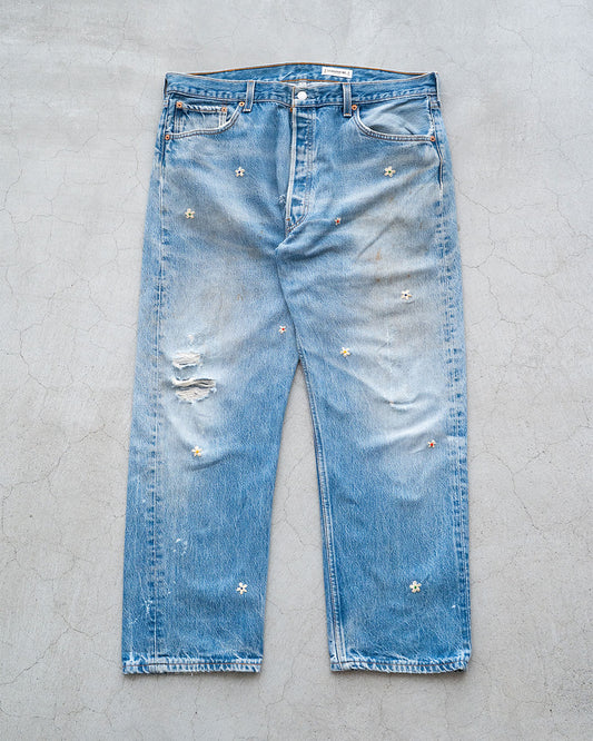 【SHANANA MIL】Used 501 Denim『Hand Embroidery Daisy』⑩