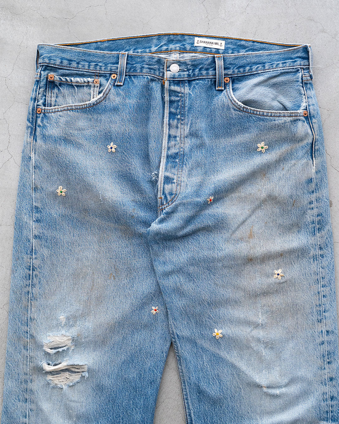 【SHANANA MIL】Used 501 Denim『Hand Embroidery Daisy』⑩