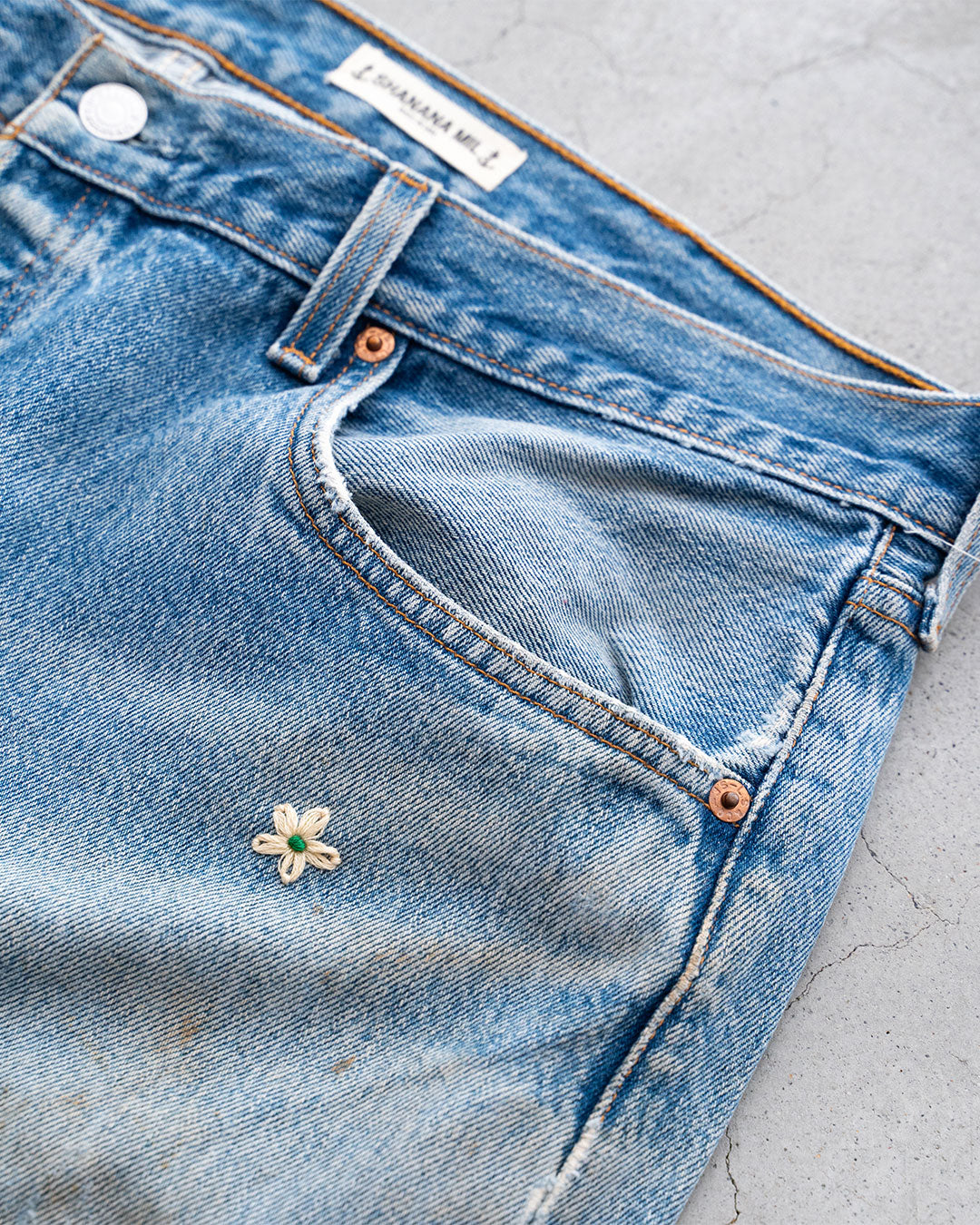 【SHANANA MIL】Used 501 Denim『Hand Embroidery Daisy』⑩