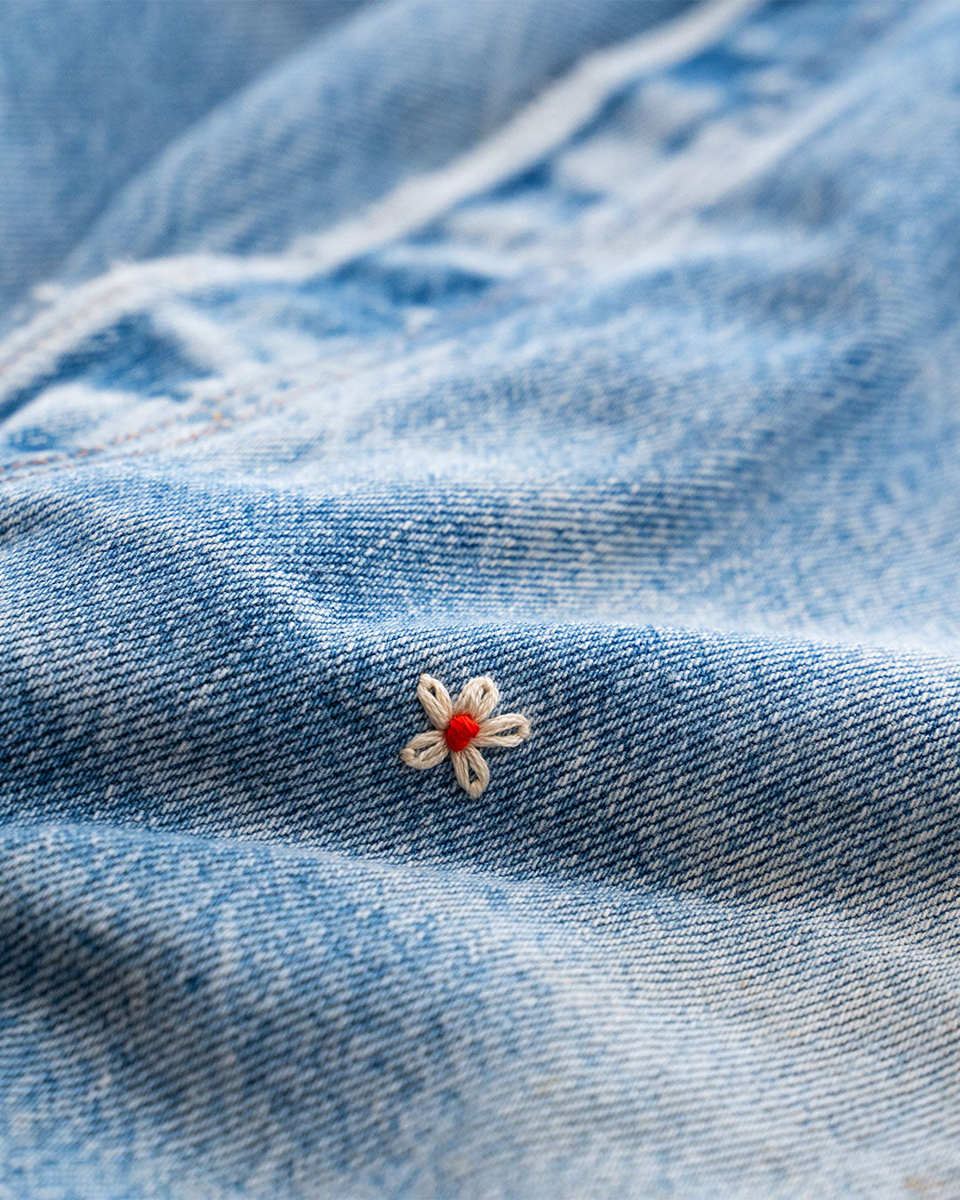 【SHANANA MIL】Used 501 Denim『Hand Embroidery Daisy』⑩