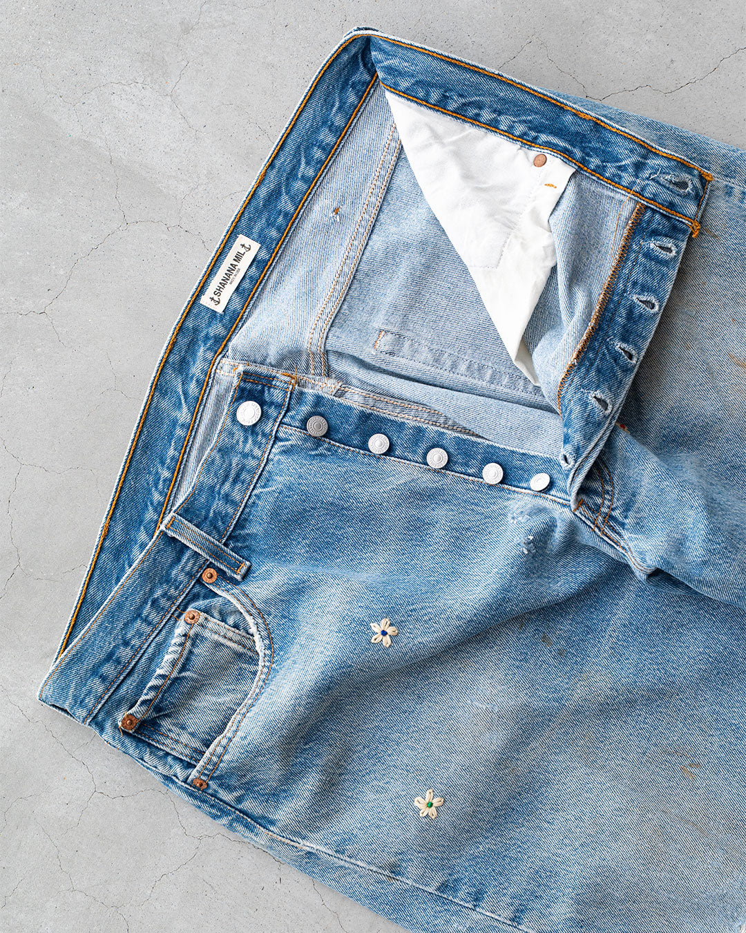 【SHANANA MIL】Used 501 Denim『Hand Embroidery Daisy』⑩