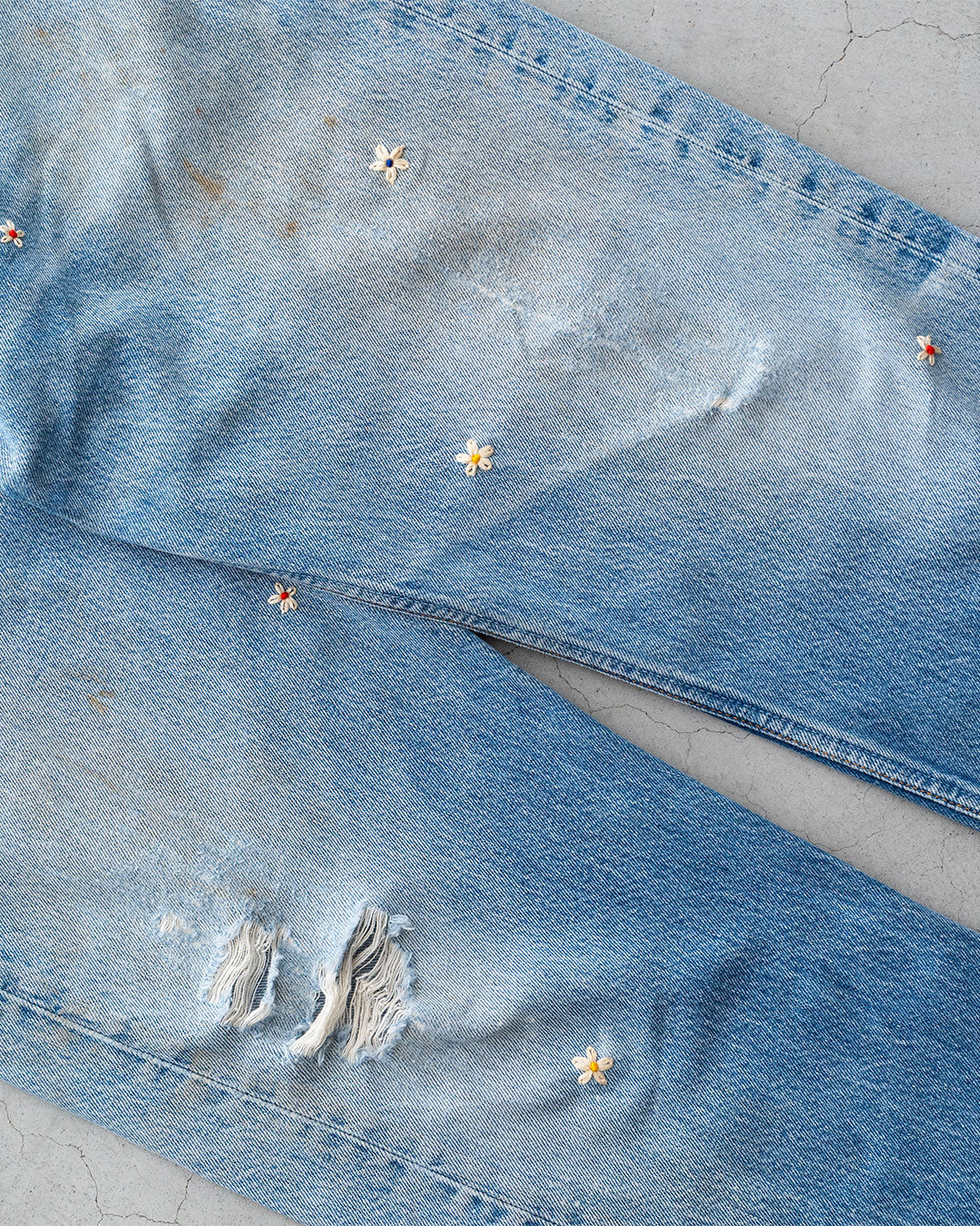 【SHANANA MIL】Used 501 Denim『Hand Embroidery Daisy』⑩