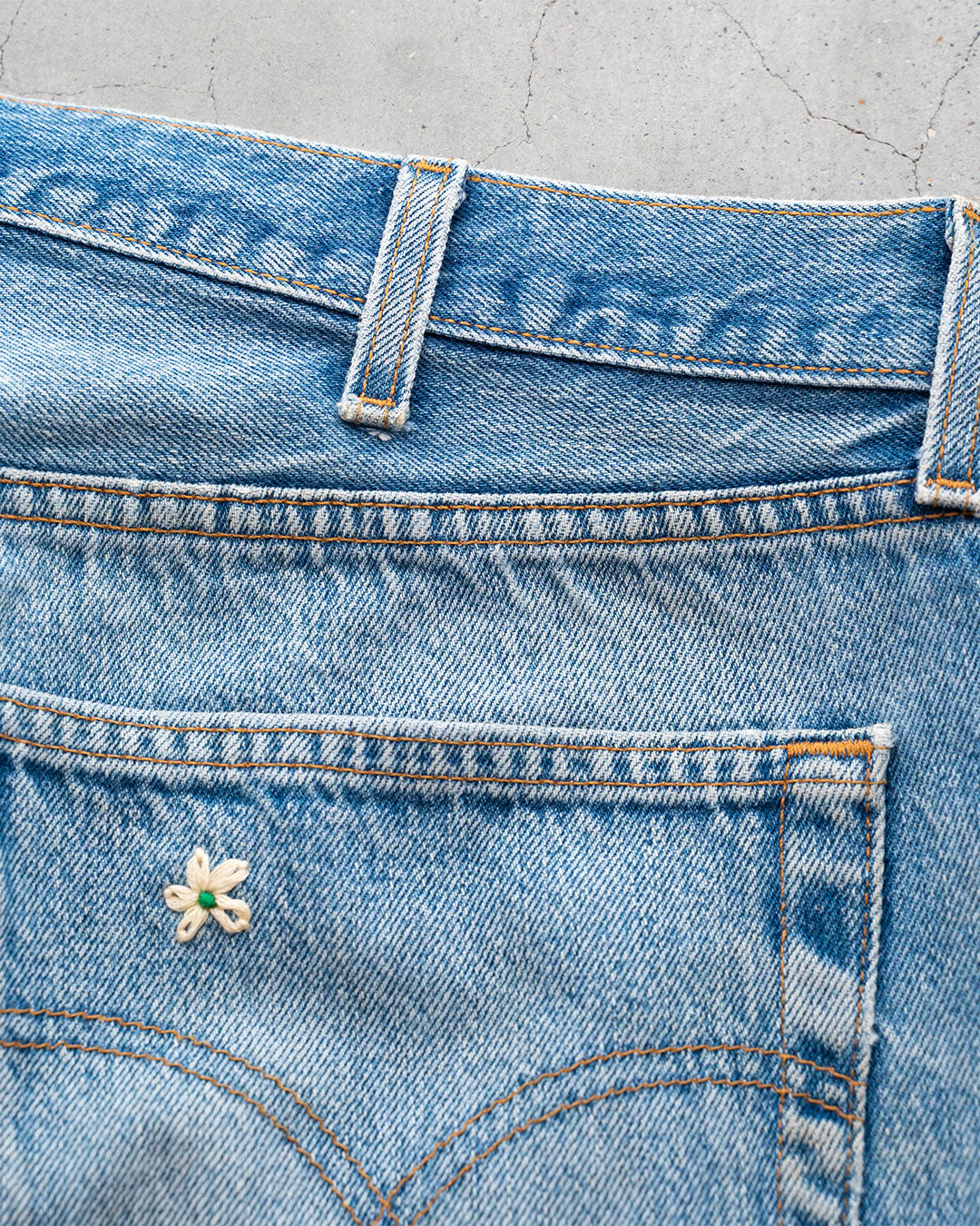 【SHANANA MIL】Used 501 Denim『Hand Embroidery Daisy』⑩