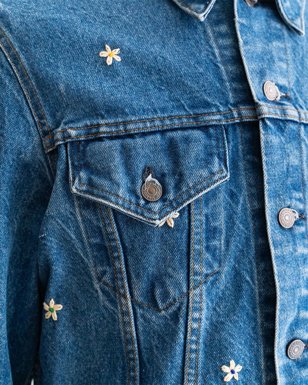 【SHANANA MIL】Used 70505 Denim Jacket 『Hand Embroidery Daisy』 made in USA ①
