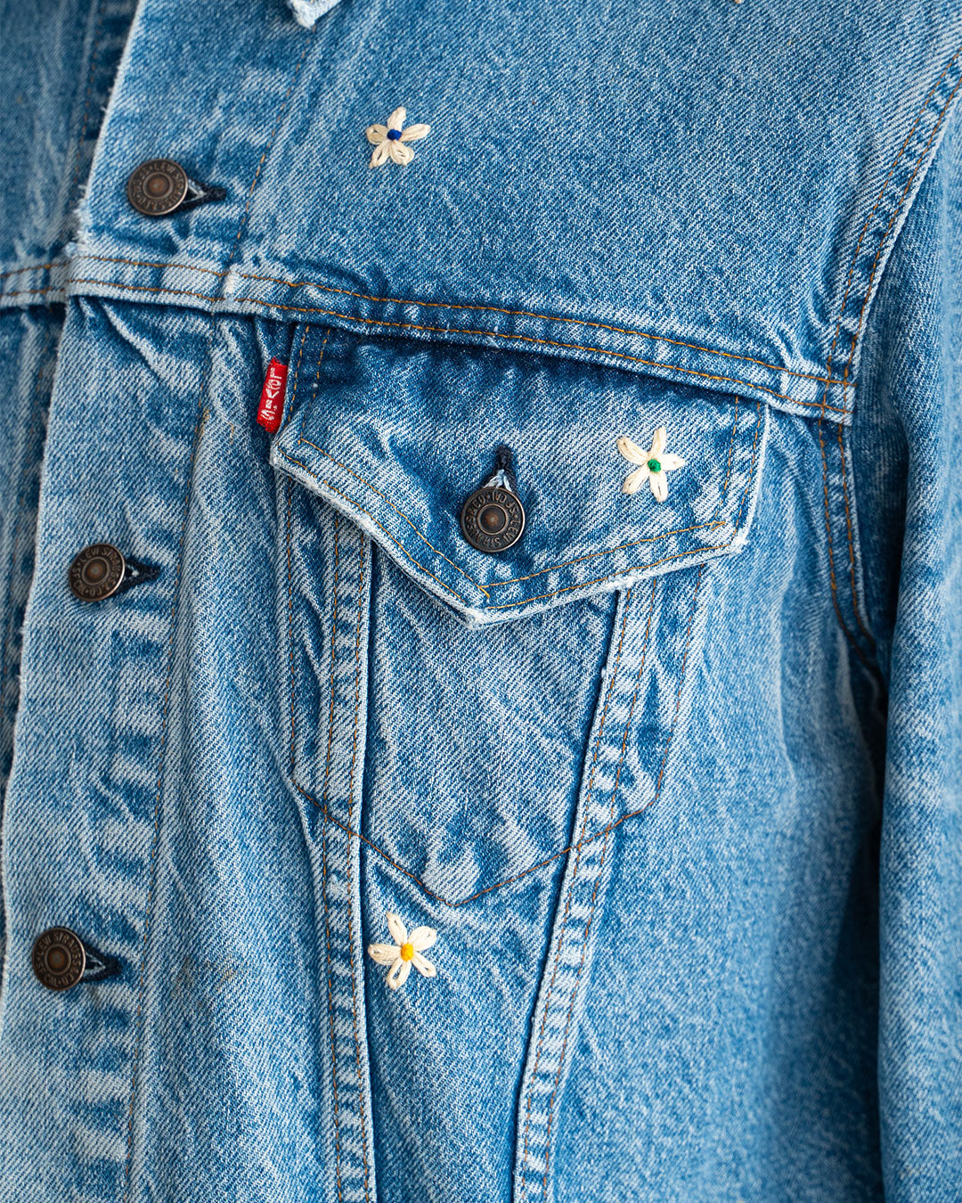 【SHANANA MIL】Used 70505 Denim Jacket 『Hand Embroidery Daisy』made in USA ③