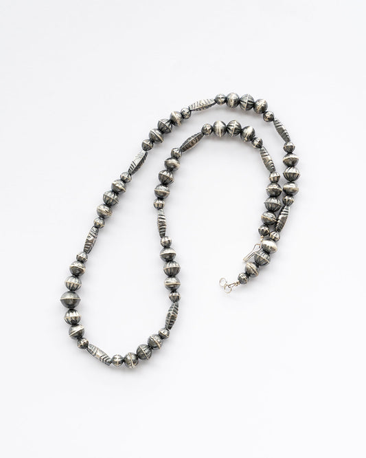 【Indian Jewelry】60-70s Vintage Navajo Pearl Handmade Silver Bead Necklace 『55cm』②
