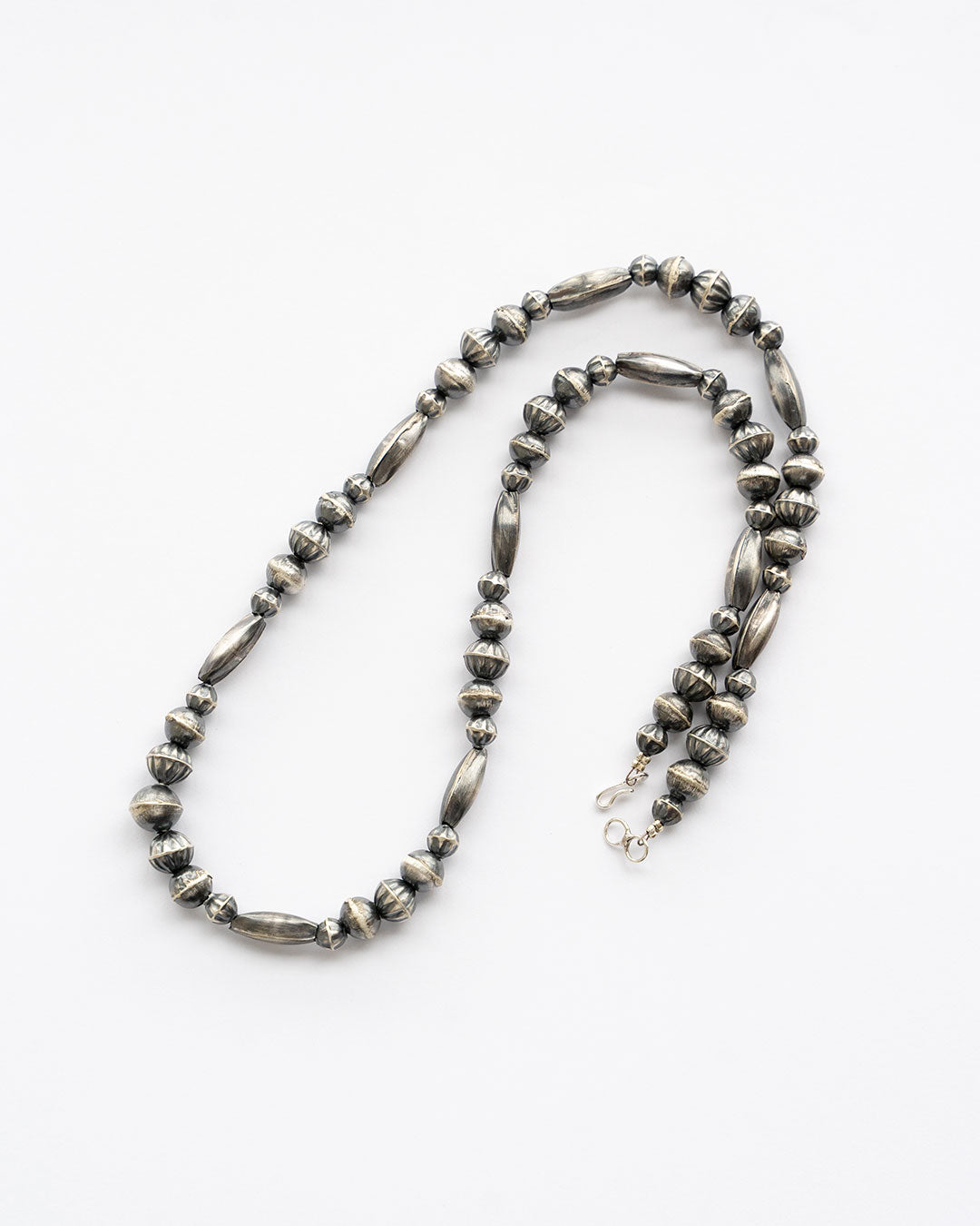 【Indian Jewelry】60-70s Vintage Navajo Pearl Handmade Silver Bead Necklace 『55cm』③