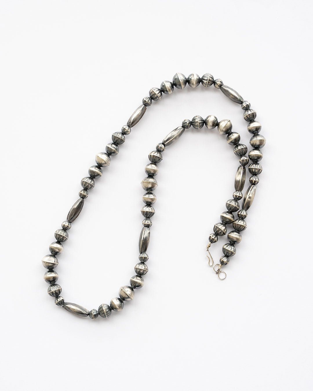 【Indian Jewelry】60-70s Vintage Navajo Pearl Handmade Silver Bead Necklace 『60cm』③