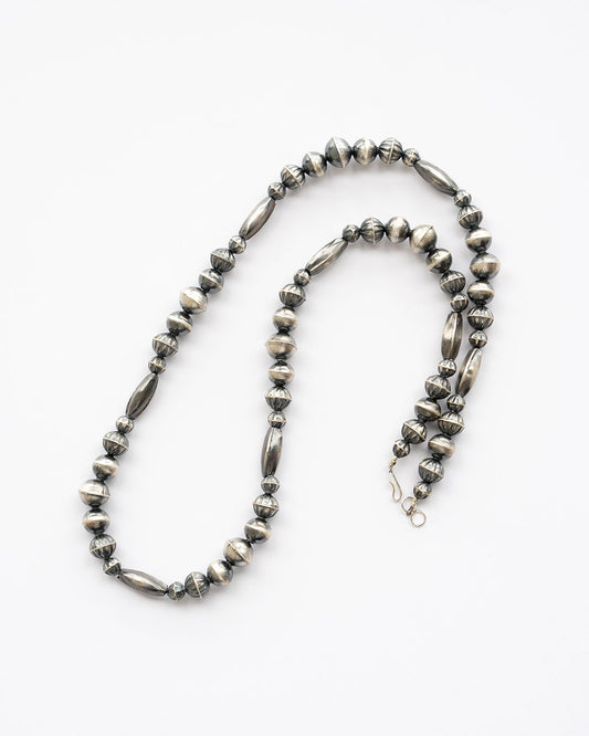 【Indian Jewelry】60-70s Vintage Navajo Pearl Handmade Silver Bead Necklace 『60cm』③