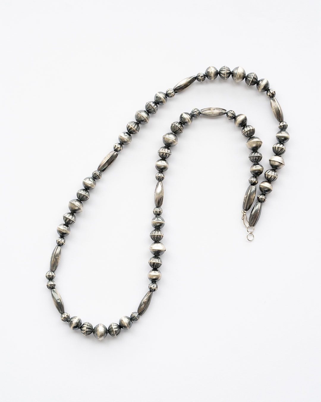 【Indian Jewelry】60-70s Vintage Navajo Pearl Handmade Silver Bead Necklace 『60cm』②