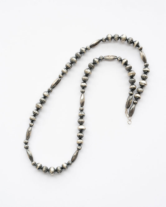 【Indian Jewelry】60-70s Vintage Navajo Pearl Handmade Silver Bead Necklace 『60cm』②