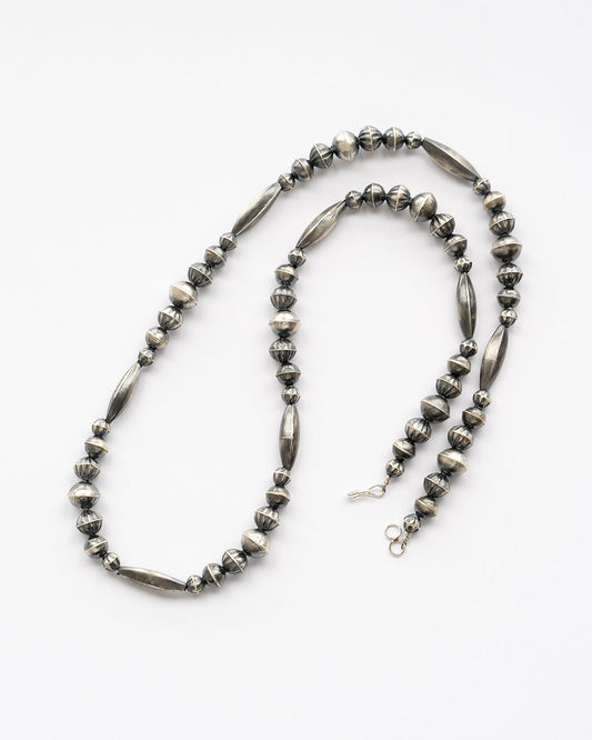 【Indian Jewelry】60-70s Vintage Navajo Pearl Handmade Silver Bead Necklace 『65cm』②