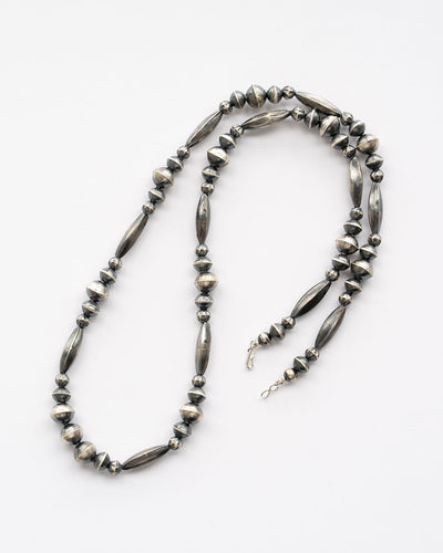 【Indian Jewelry】60-70s Vintage Navajo Pearl Handmade Silver Bead Necklace 『70cm』①