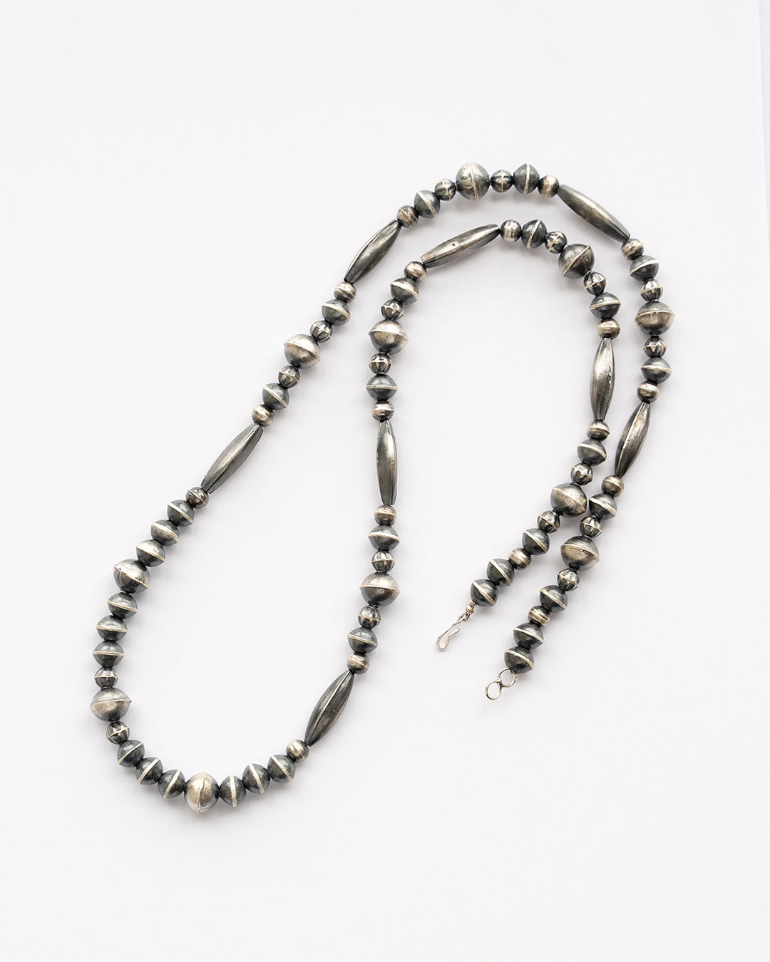【Indian Jewelry】60-70s Vintage Navajo Pearl Handmade Silver Bead Necklace 『70cm』②