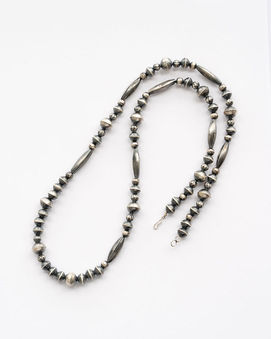 【Indian Jewelry】60-70s Vintage Navajo Pearl Handmade Silver Bead Necklace 『70cm』②