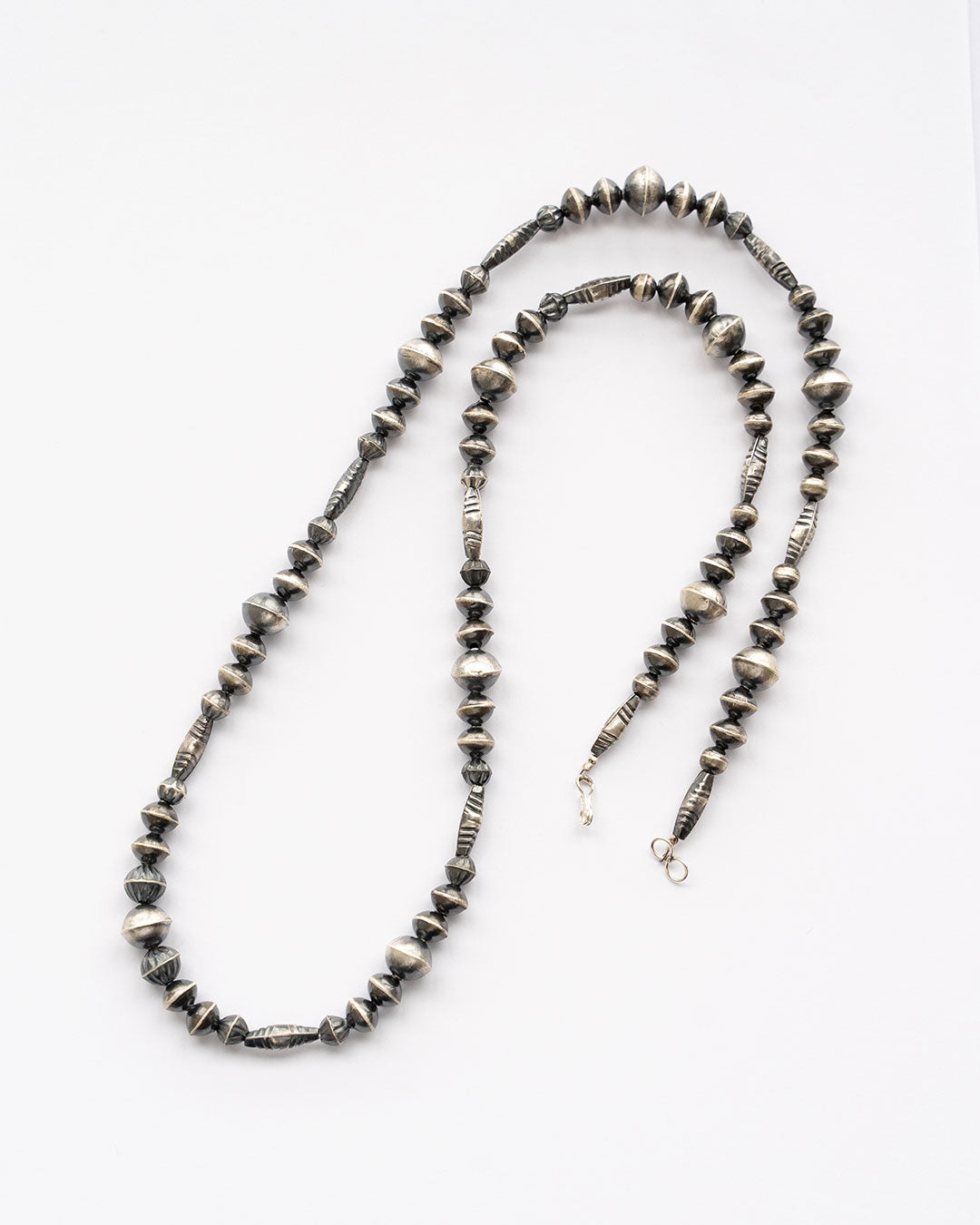 【Indian Jewelry】60-70s Vintage Navajo Pearl Handmade Silver Bead Necklace 『75cm』①