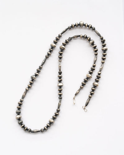 【Indian Jewelry】60-70s Vintage Navajo Pearl Handmade Silver Bead Necklace 『75cm』①