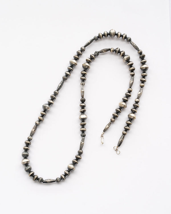 【Indian Jewelry】60-70s Vintage Navajo Pearl Handmade Silver Bead Necklace 『75cm』①