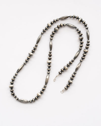 【Indian Jewelry】60-70s Vintage Navajo Pearl Handmade Silver Bead Necklace 『75cm』②