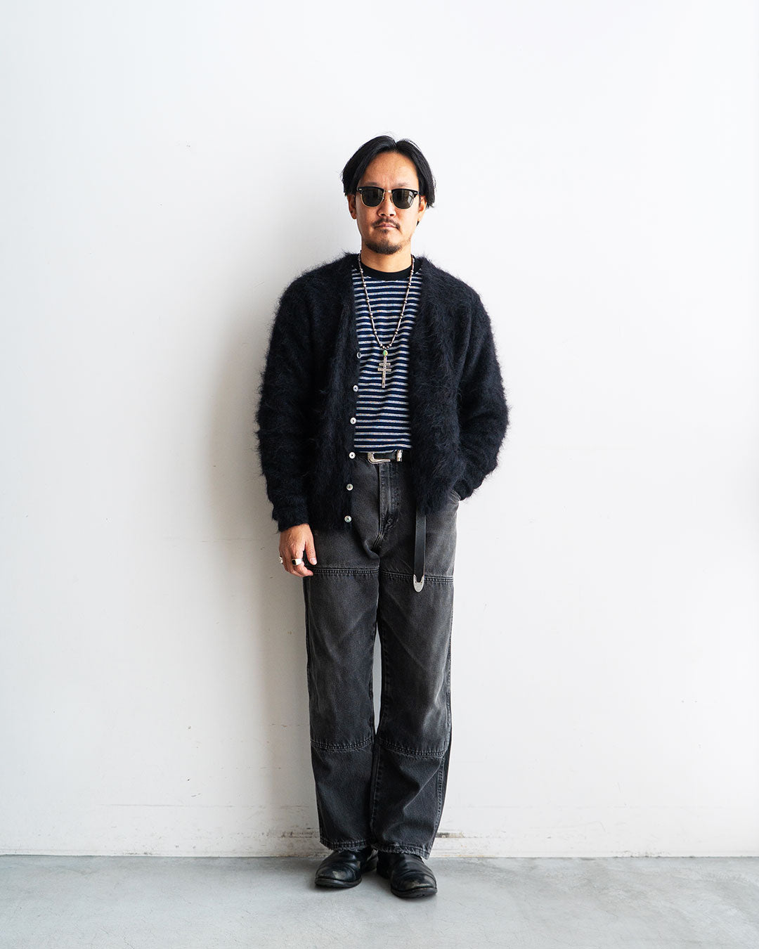 モデル 身長175cm　体重69kg
着用カラー Abstract Black / 着用サイズ One Size