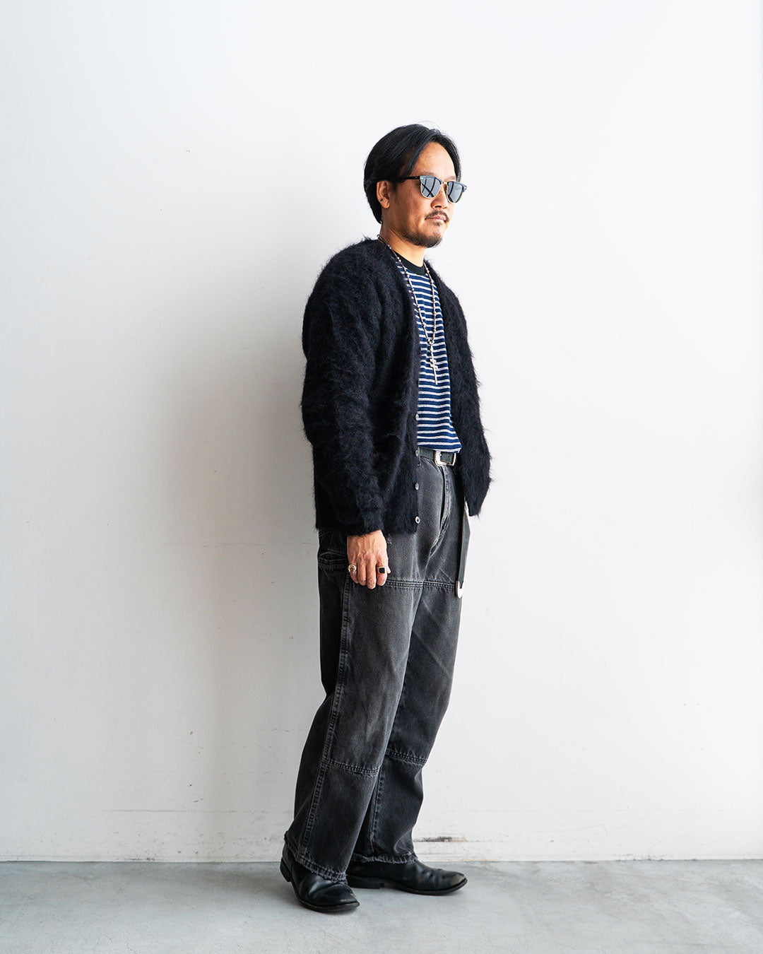 モデル 身長175cm　体重69kg
着用カラー Abstract Black / 着用サイズ One Size