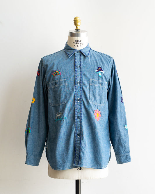 【Behind The River】Work Chambray Shirts『Hand Embroidery In Oaxaca Mexico』