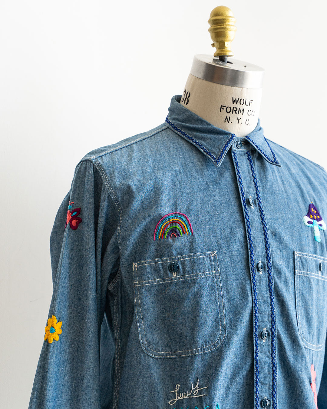 【Behind The River】Work Chambray Shirts『Hand Embroidery In Oaxaca Mexico』