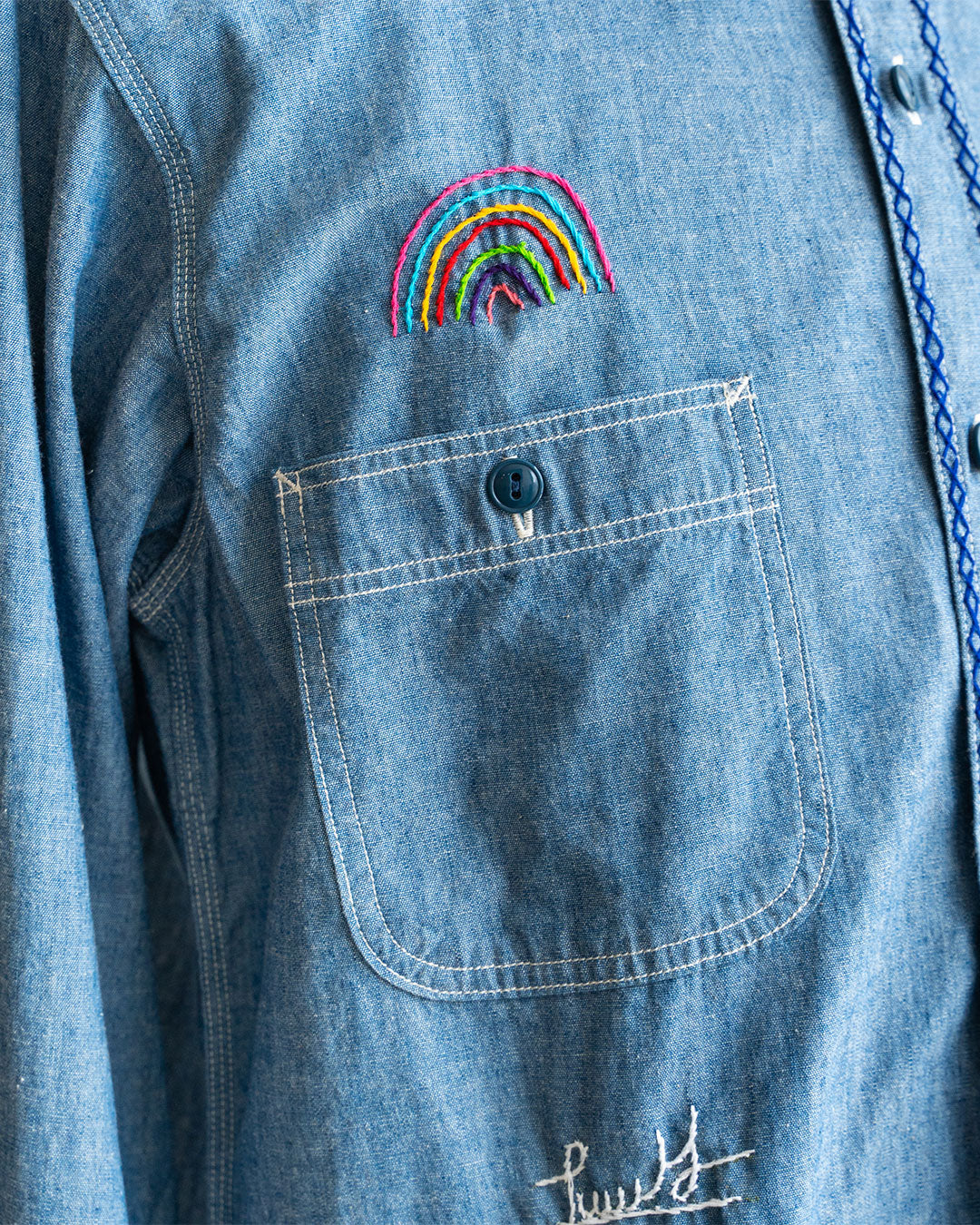 【Behind The River】Work Chambray Shirts『Hand Embroidery In Oaxaca Mexico』
