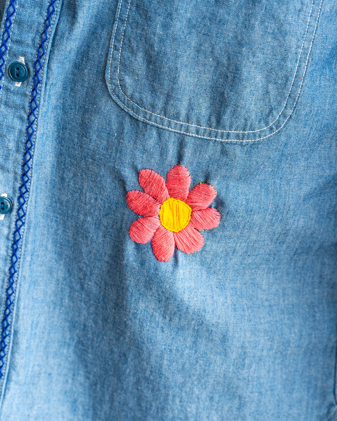 【Behind The River】Work Chambray Shirts『Hand Embroidery In Oaxaca Mexico』