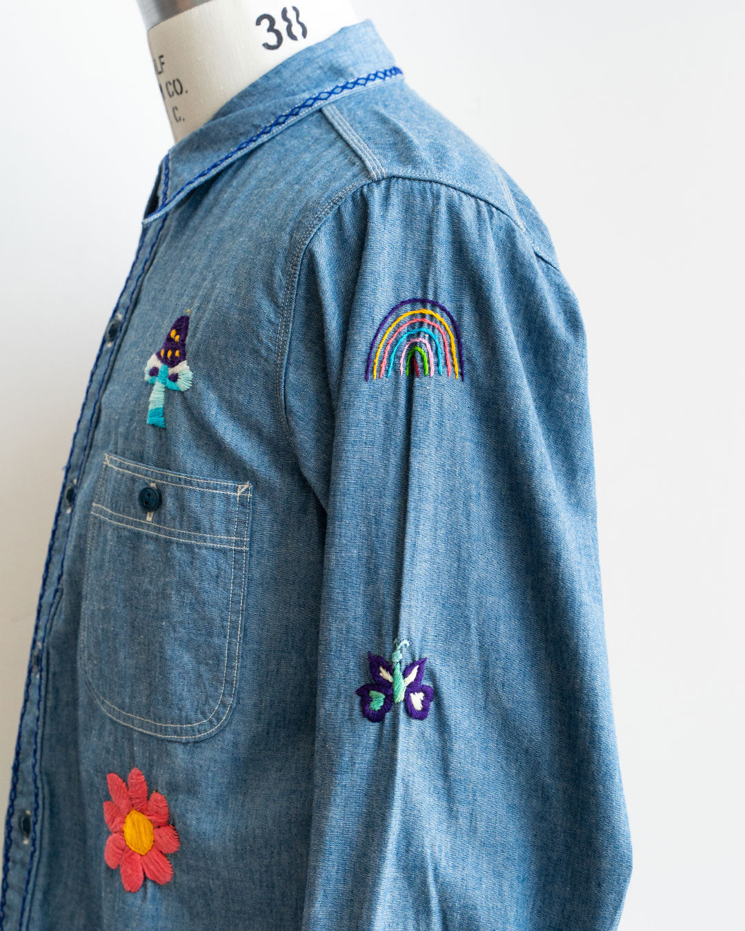 【Behind The River】Work Chambray Shirts『Hand Embroidery In Oaxaca Mexico』