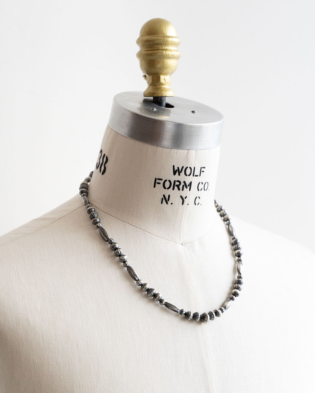 【Indian Jewelry】60-70s Vintage Navajo Pearl Handmade Silver Bead Necklace 『55cm』③