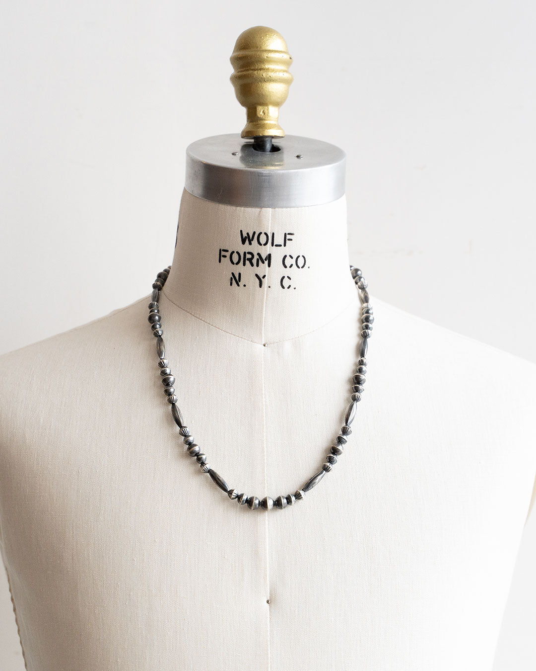 【Indian Jewelry】60-70s Vintage Navajo Pearl Handmade Silver Bead Necklace 『60cm』①