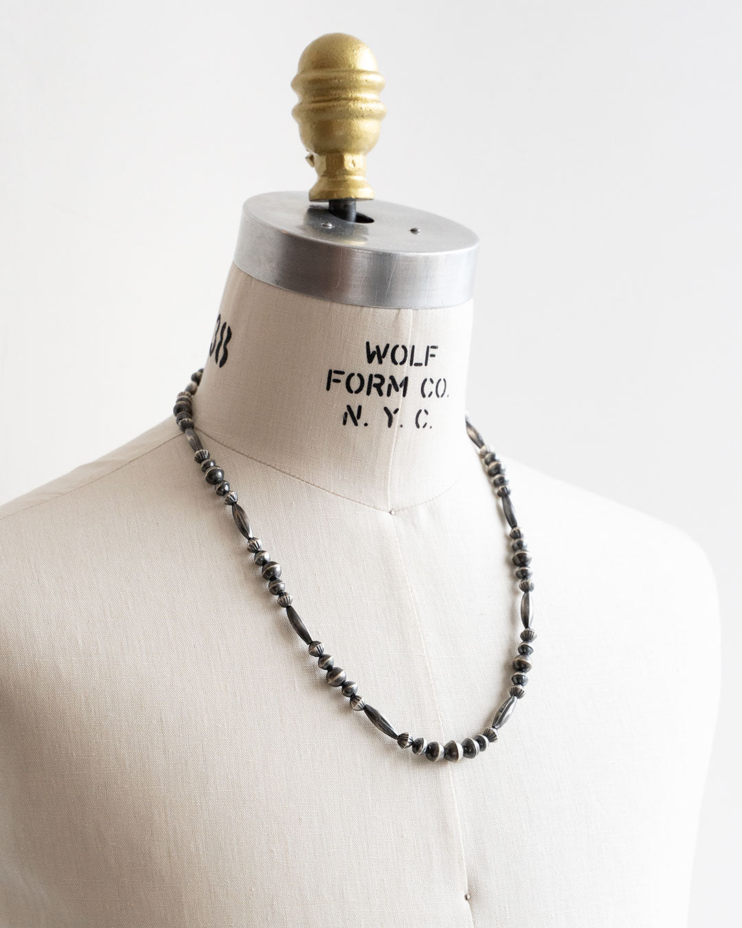 【Indian Jewelry】60-70s Vintage Navajo Pearl Handmade Silver Bead Necklace 『60cm』①