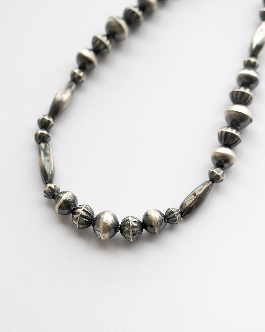 【Indian Jewelry】60-70s Vintage Navajo Pearl Handmade Silver Bead Necklace 『60cm』②