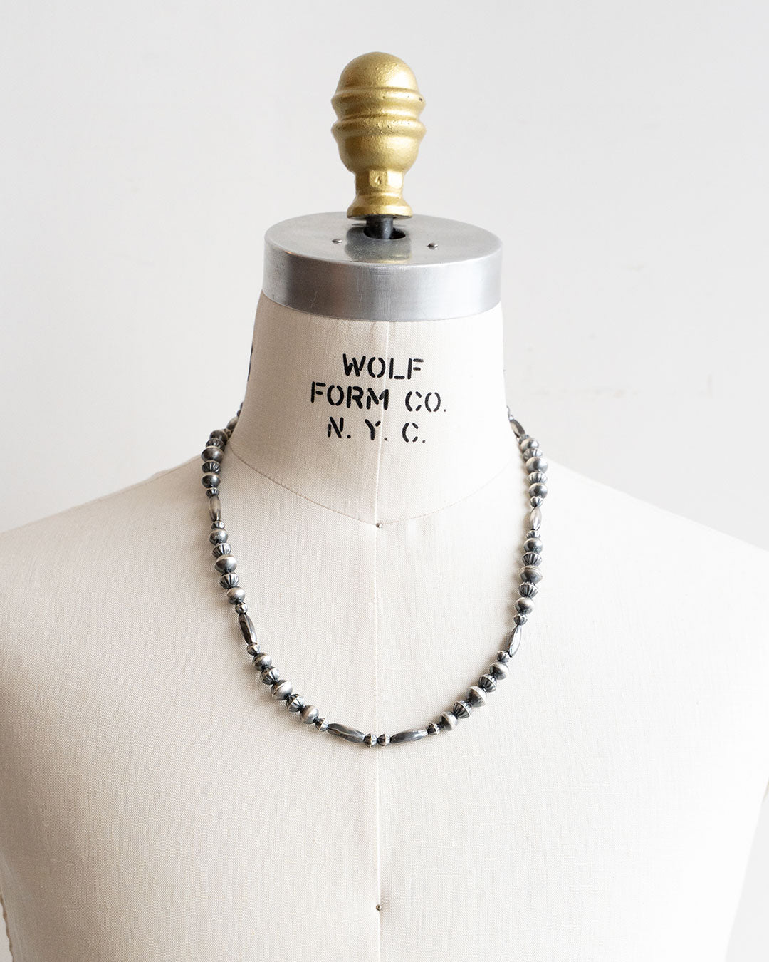 【Indian Jewelry】60-70s Vintage Navajo Pearl Handmade Silver Bead Necklace 『60cm』②