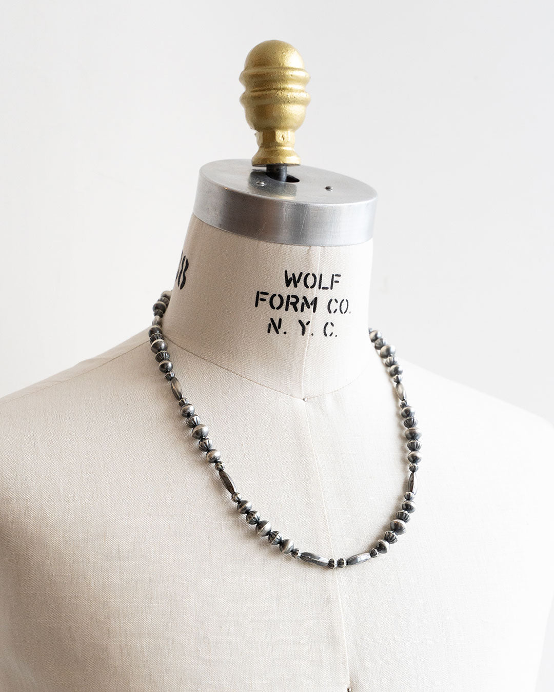 【Indian Jewelry】60-70s Vintage Navajo Pearl Handmade Silver Bead Necklace 『60cm』②