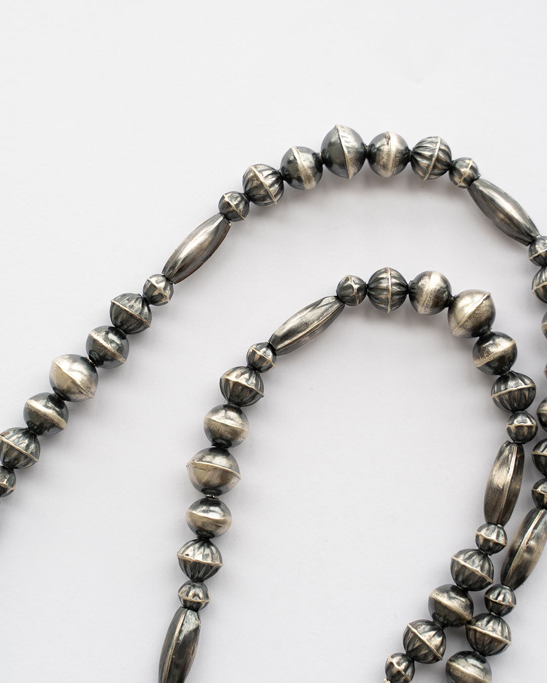 【Indian Jewelry】60-70s Vintage Navajo Pearl Handmade Silver Bead Necklace 『60cm』③