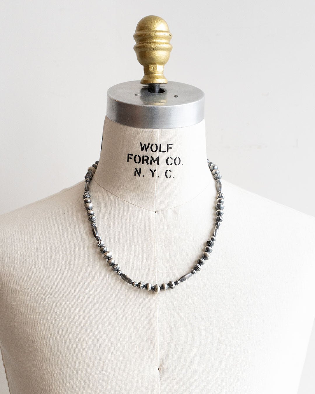 【Indian Jewelry】60-70s Vintage Navajo Pearl Handmade Silver Bead Necklace 『60cm』③