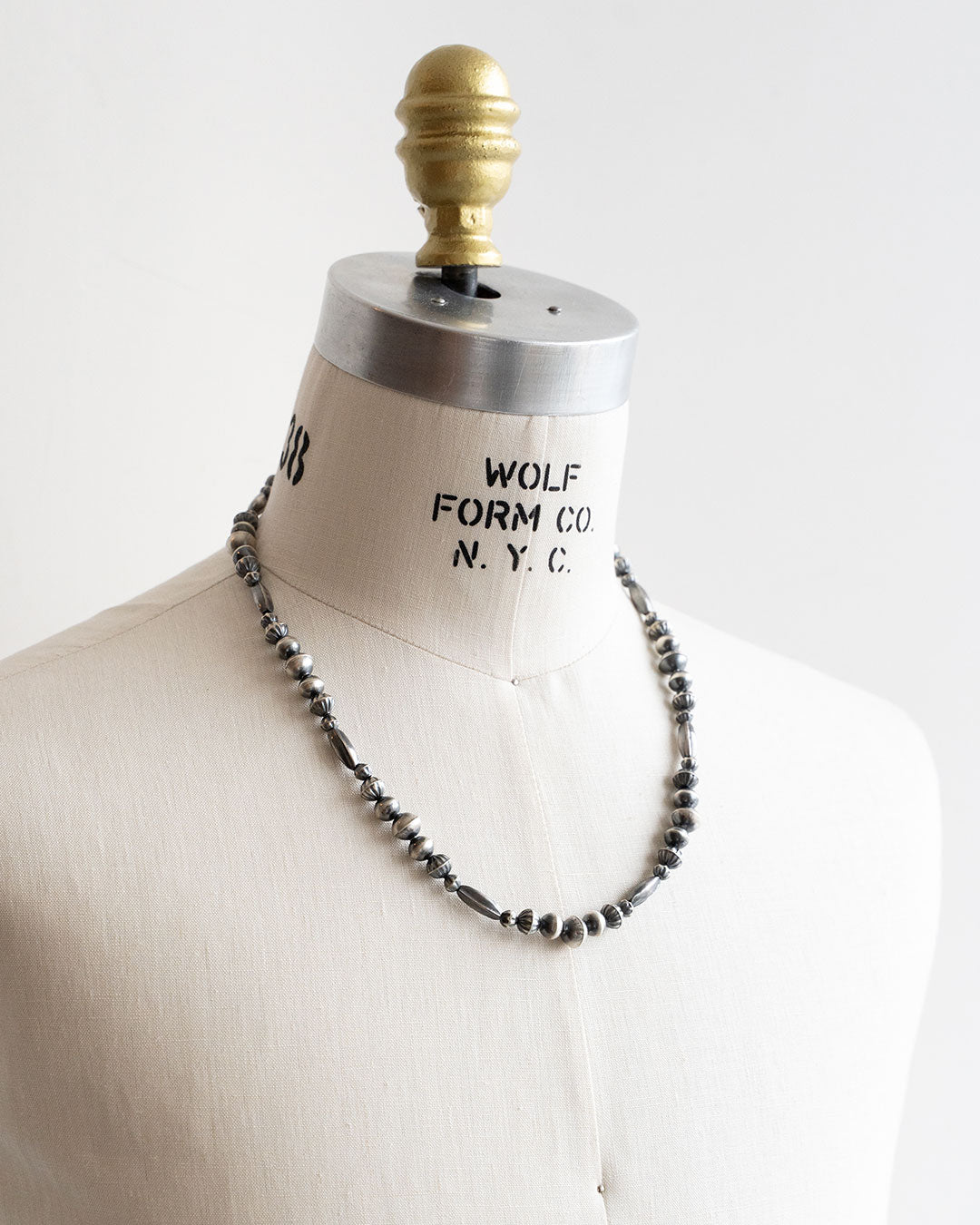 【Indian Jewelry】60-70s Vintage Navajo Pearl Handmade Silver Bead Necklace 『60cm』③